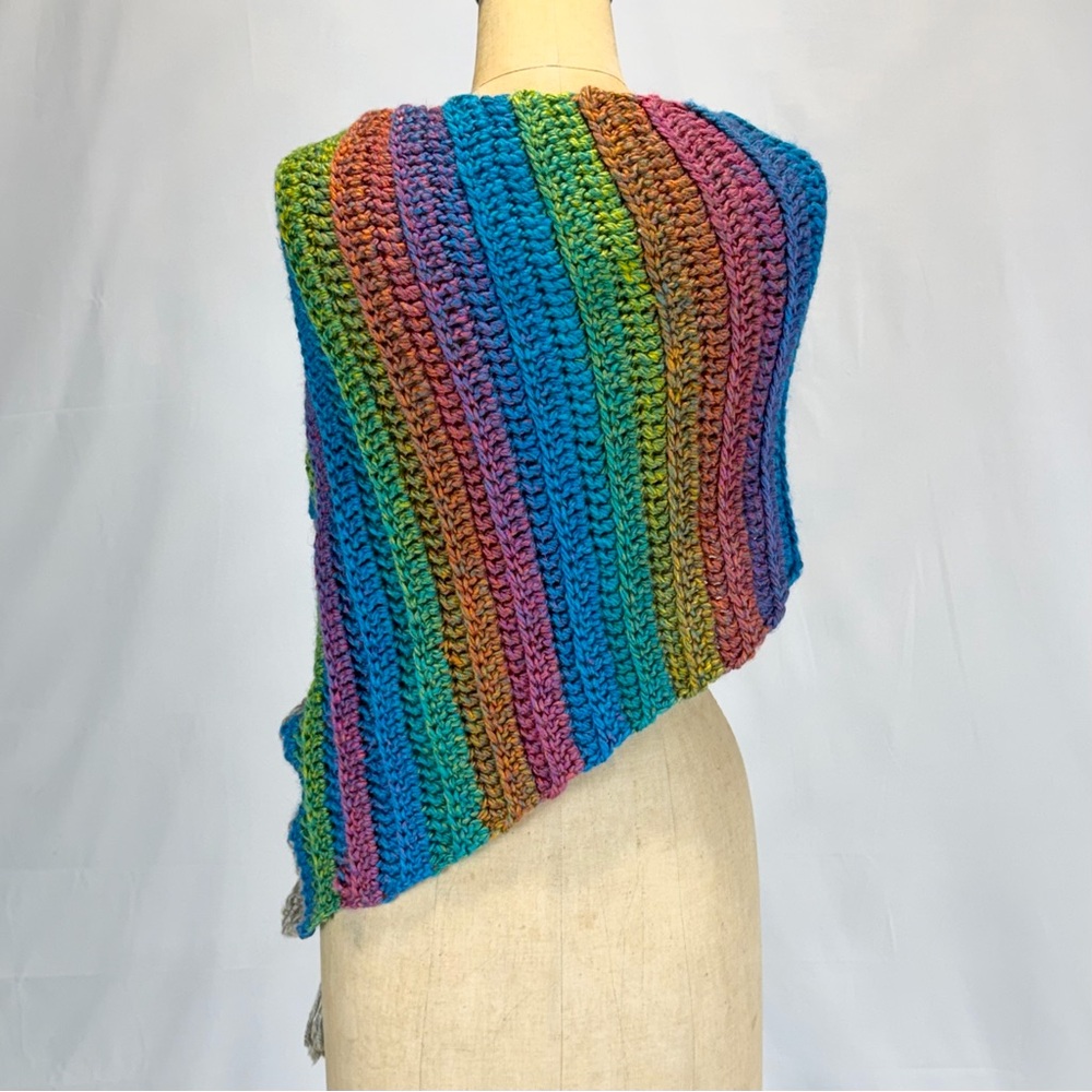 Rainbow gathered scrunch lace crochet scarf wrap tassel handmade pixie festival - Picture 6 of 10